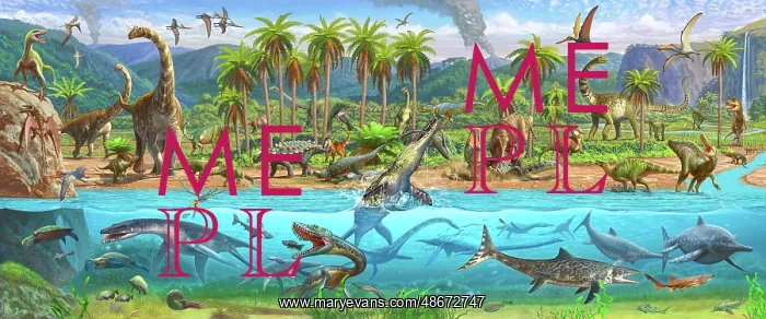 : Primeval scene with dinosaurs and prehistoric : Primeval scene with dinosaurs and prehistoric