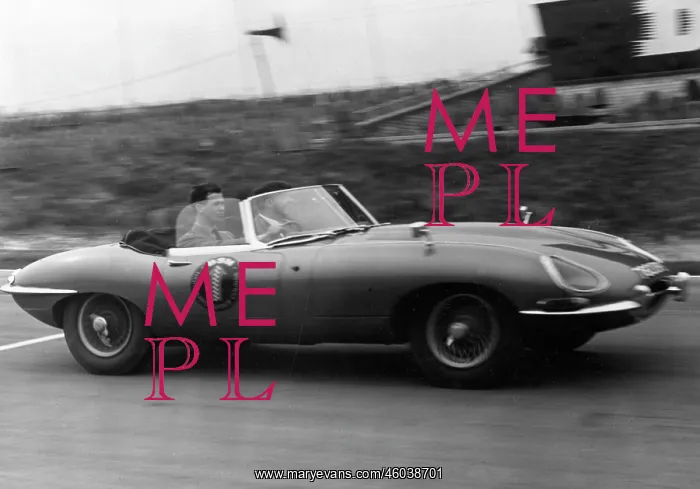 : Prince Michael of Kent driving an E-type Jaguar at Brands Ha : Prince Michael of Kent driving an E-type Jaguar at Brands Ha
