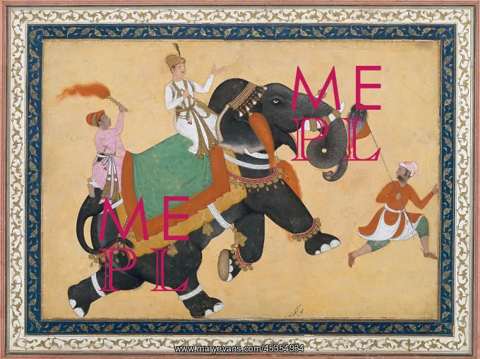 : PRINCE RIDING AN ELEPHANT, by Khem Karan, 16th-17th : PRINCE RIDING AN ELEPHANT, by Khem Karan, 16th-17th