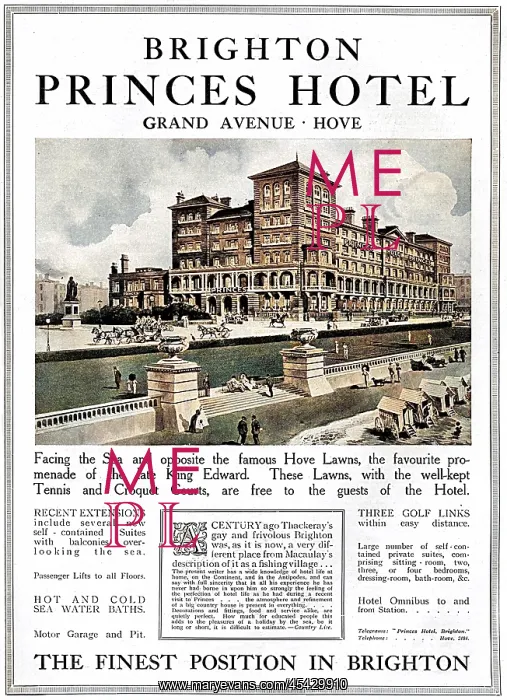 : Princes Hotel, Brighton, advertisement WW1 : Princes Hotel, Brighton, advertisement WW1