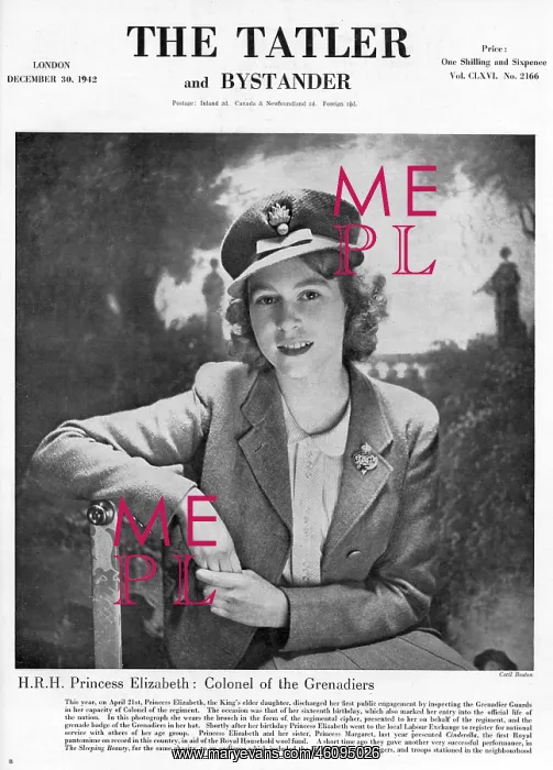 : Princess Elizabeth as Colonel of the Grenadier Guards, 1942 : Princess Elizabeth as Colonel of the Grenadier Guards, 1942