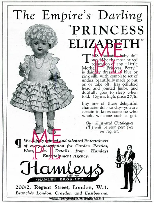 : Princess Elizabeth doll, Hamleys advertisement 1929 : Princess Elizabeth doll, Hamleys advertisement 1929