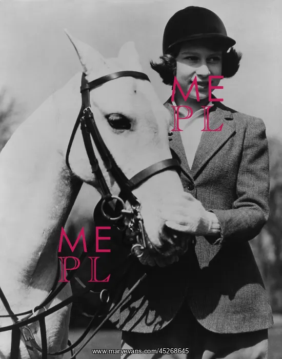 : Princess Elizabeth with a white pony on her thirteenth : Princess Elizabeth with a white pony on her thirteenth