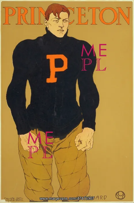: Princeton. Poster shows a football player wearing a shirt with the P. : Princeton. Poster shows a football player wearing a shirt with the P.