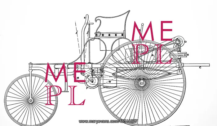: A print of a Benz motor tricycle : A print of a Benz motor tricycle