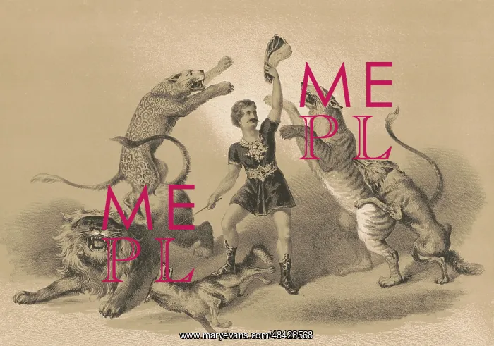 : Print of a male circus performer standing among : Print of a male circus performer standing among