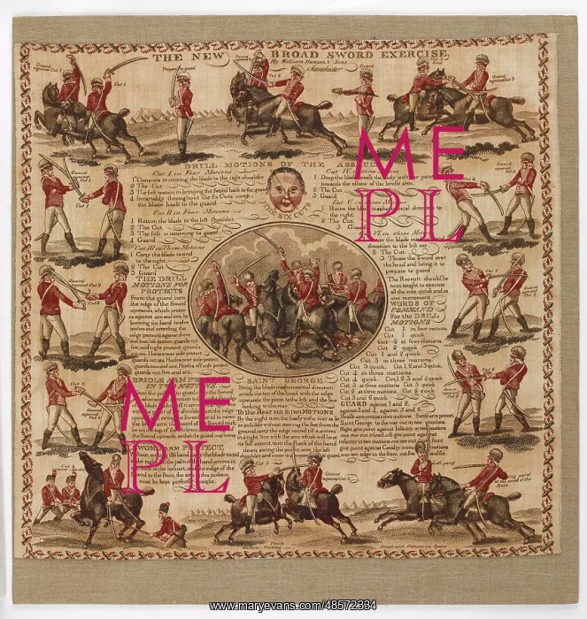 : Printed cotton handkerchief, ?The New Broad Sword Exercise? : Printed cotton handkerchief, ?The New Broad Sword Exercise?
