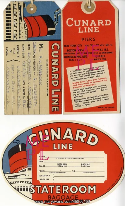 : Printed ephemera, Cunard Line tags and labels : Printed ephemera, Cunard Line tags and labels
