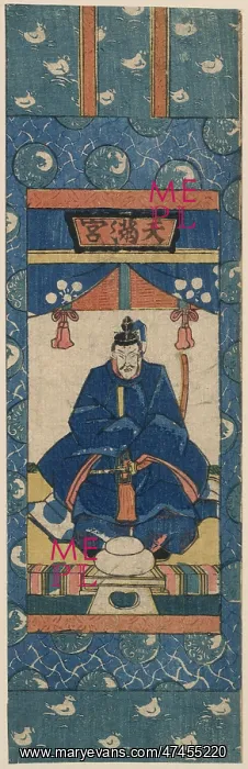 : Printed miniature scroll painting of a deity at Tenman Shrin : Printed miniature scroll painting of a deity at Tenman Shrin