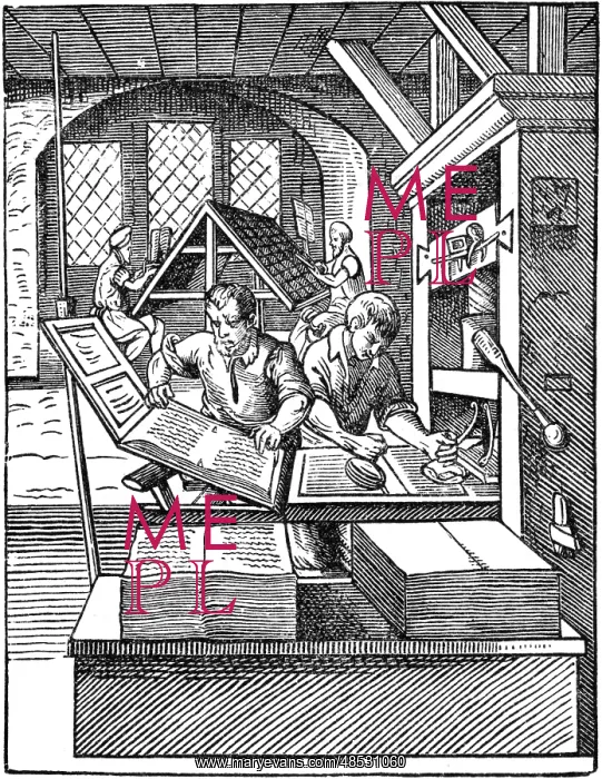 : The Printer's Workshop. Woodcut by Jost Amman : The Printer's Workshop. Woodcut by Jost Amman