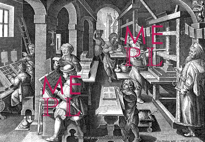 : Printing office. On left compositors are at work : Printing office. On left compositors are at work