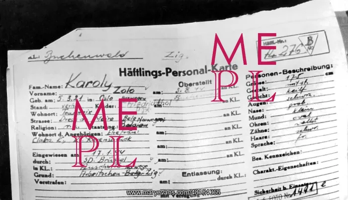 : Prisoner identity card of Kolo Karoly, a Norwegian gypsy int : Prisoner identity card of Kolo Karoly, a Norwegian gypsy int