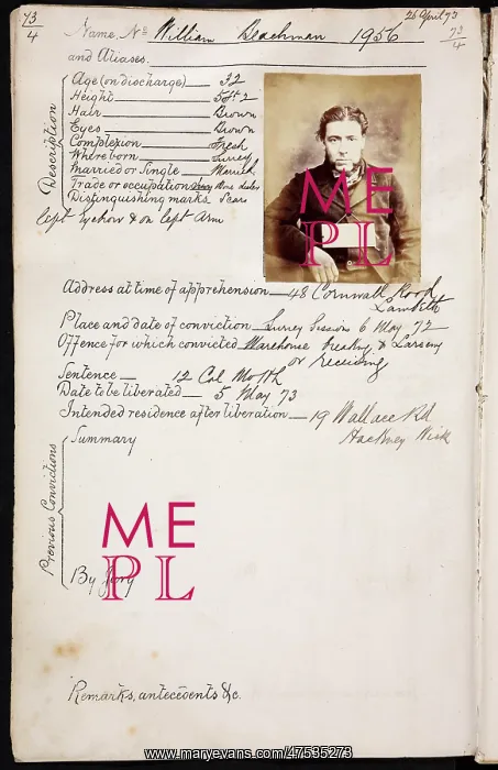 : Prisoner mug shot 1873 : Prisoner mug shot 1873