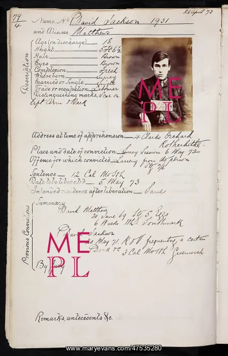 : Prisoner mug shot 1873 : Prisoner mug shot 1873