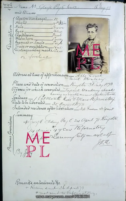 : Prisoner mug shot 1873 : Prisoner mug shot 1873