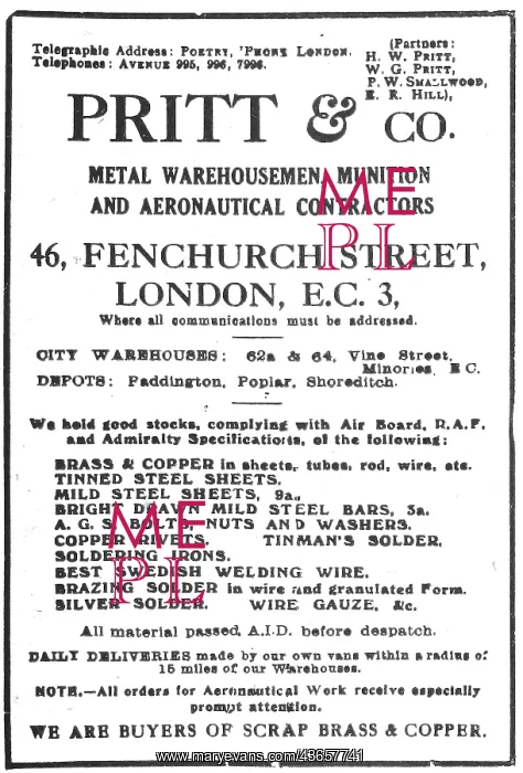 : Pritt & Co - Metal Warehousemen & Munitions Contractors : Pritt & Co - Metal Warehousemen & Munitions Contractors