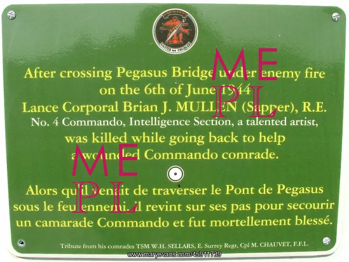 : Private B. J. Mullen Memorial Plaque, Pegasus Museum : Private B. J. Mullen Memorial Plaque, Pegasus Museum