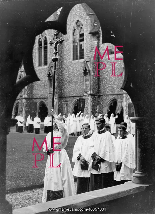 : Procession of choirboys in the courtyard of Lancing College : Procession of choirboys in the courtyard of Lancing College