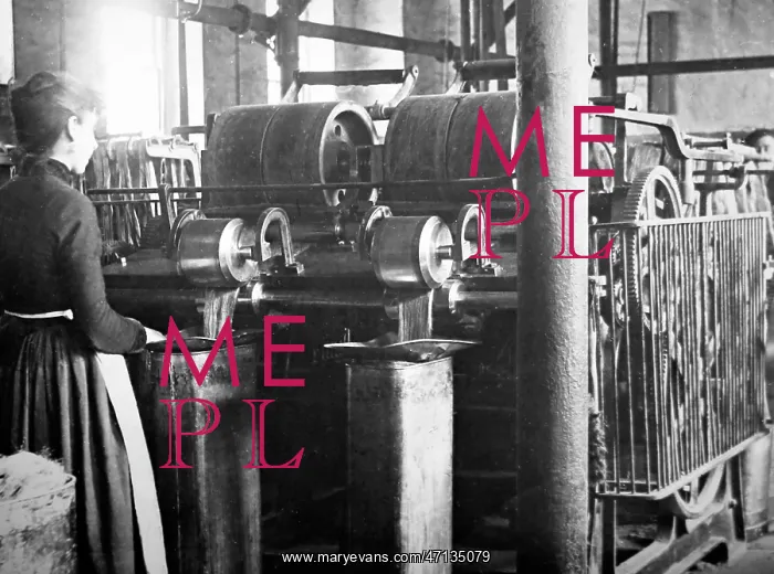: Production of linen, an Equaliser machine, Victorian period : Production of linen, an Equaliser machine, Victorian period