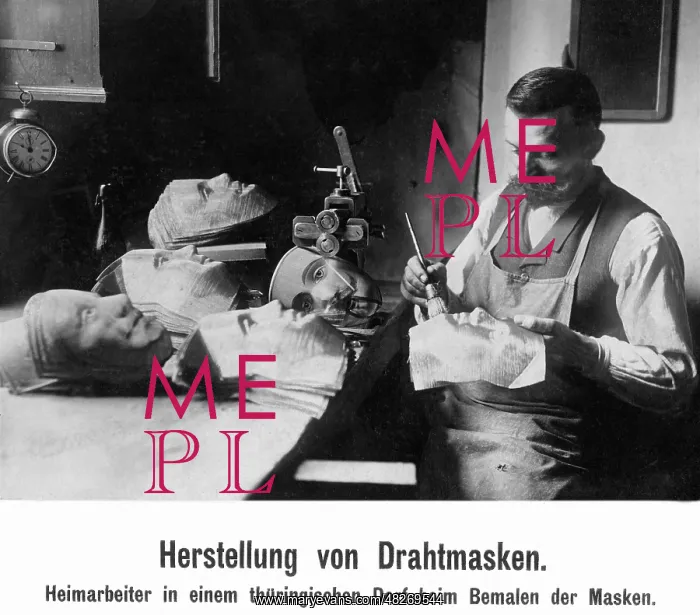 : Production of wire masks, 1912 : Production of wire masks, 1912