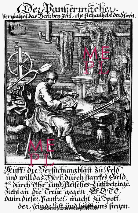 : professions, armourer, copper engraving from : professions, armourer, copper engraving from