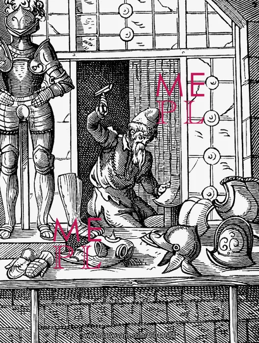 : professions, armourer, woodcut, Staendebuch by : professions, armourer, woodcut, Staendebuch by