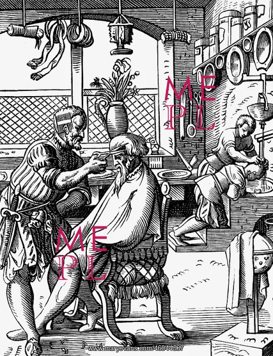 : professions, barber, woodcut, Staendebuch by : professions, barber, woodcut, Staendebuch by