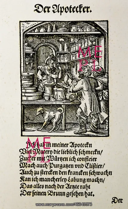 : professions, chemist, woodcut, from Staendebuch : professions, chemist, woodcut, from Staendebuch