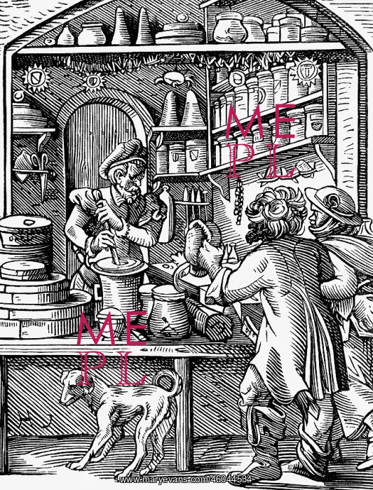 : professions, dispensing chemist, woodcut, Staendebuch : professions, dispensing chemist, woodcut, Staendebuch