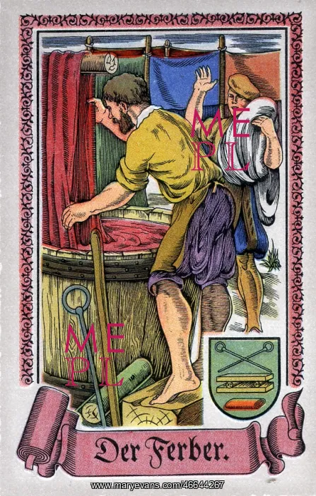: professions, dyer, circa 1575, colour print : professions, dyer, circa 1575, colour print