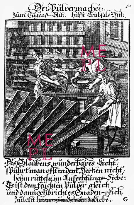 : professions, powder maker, copper engraving from : professions, powder maker, copper engraving from
