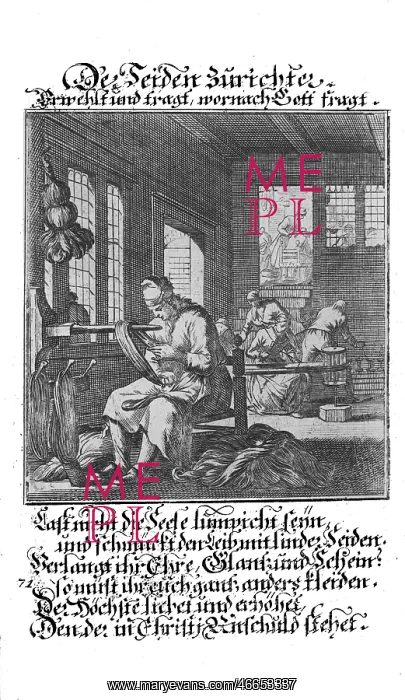 : professions, silk trimmer, copper engraving from : professions, silk trimmer, copper engraving from