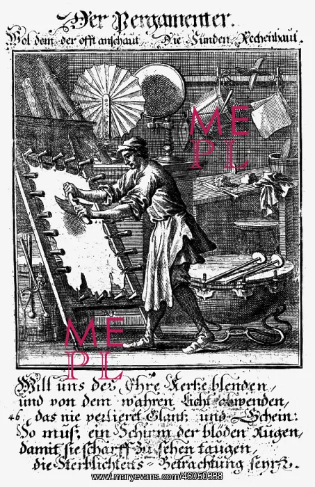 : professions, vellum maker, copper engraving from : professions, vellum maker, copper engraving from