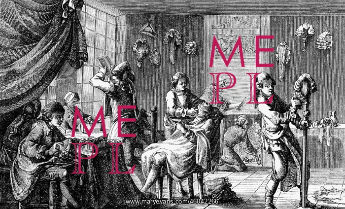 : professions, wigmaker, store, copper engraving : professions, wigmaker, store, copper engraving