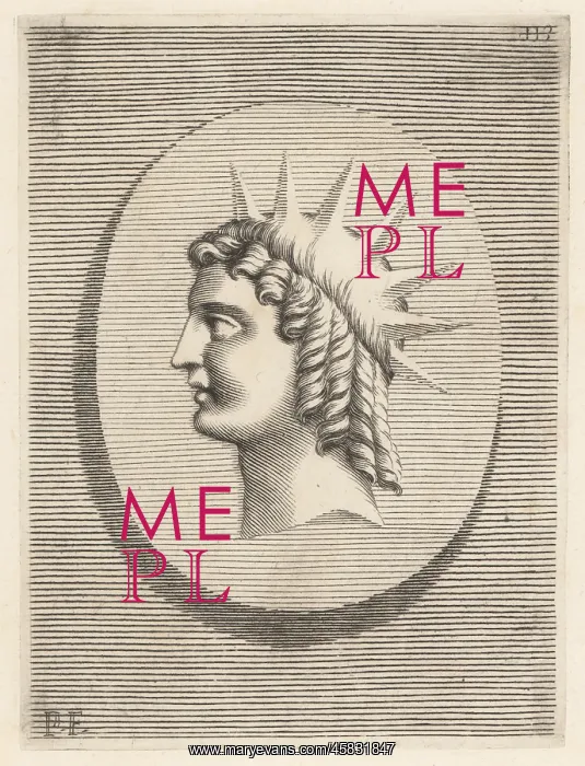 : Profile bust of a figure with hair in ringlets and sunbeams : Profile bust of a figure with hair in ringlets and sunbeams