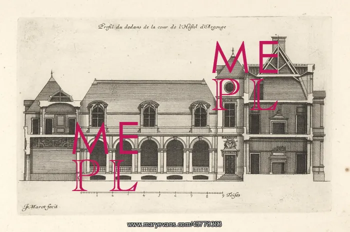 : Profile of the courtyard in the Hotel de Carnavalet, Paris : Profile of the courtyard in the Hotel de Carnavalet, Paris