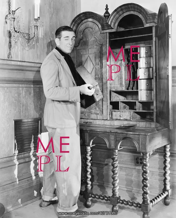 : Profile of a man holding a drawer and winking : Profile of a man holding a drawer and winking