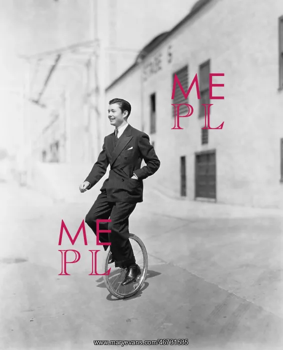 : Profile of a young man riding a unicycle : Profile of a young man riding a unicycle