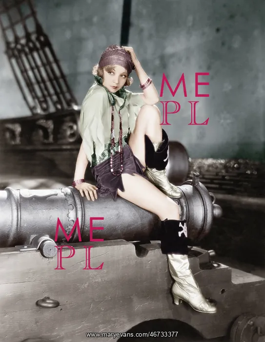 : Profile of a young woman sitting on a cannon and thinking : Profile of a young woman sitting on a cannon and thinking