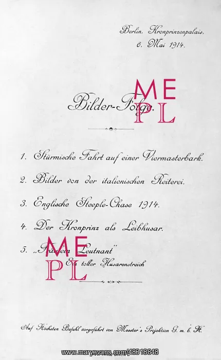: Program of a screening, 1914 : Program of a screening, 1914