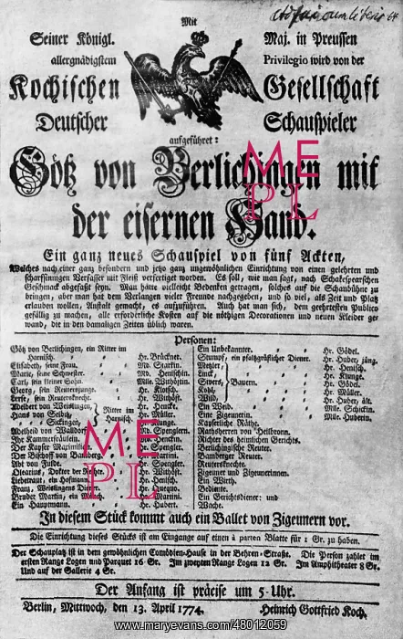 : Program sheet for the premiere of Goetz von Berlichingen : Program sheet for the premiere of Goetz von Berlichingen