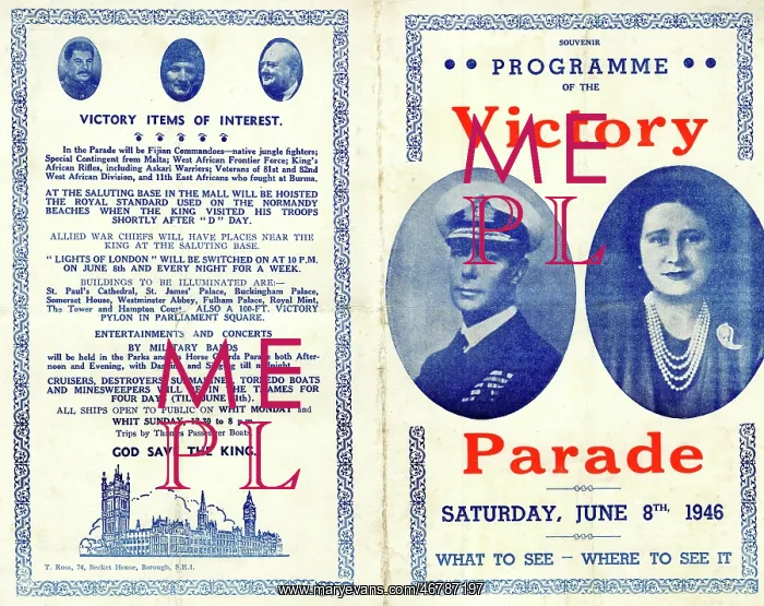  : Programme, Victory Parade, 8 June 1946, London
