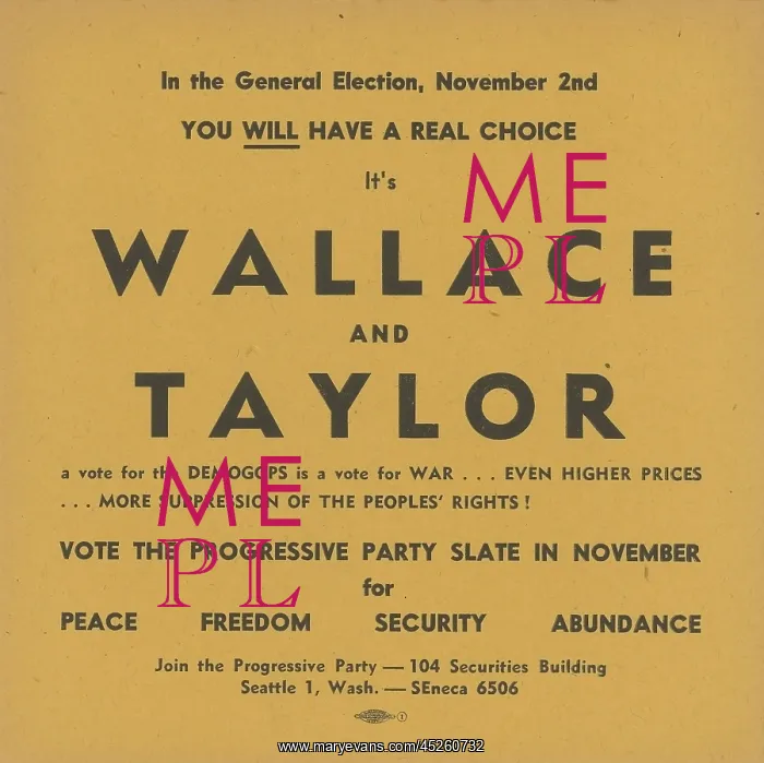 : Progressive Party campaign poster in the 1948 : Progressive Party campaign poster in the 1948