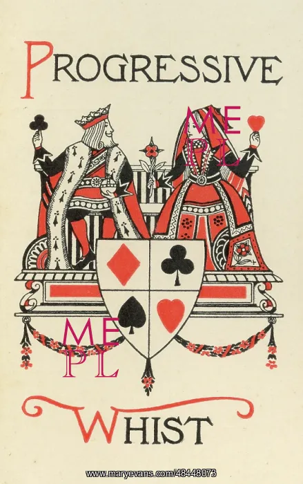: Progressive Whist playing cards scorecard, King and Queen : Progressive Whist playing cards scorecard, King and Queen