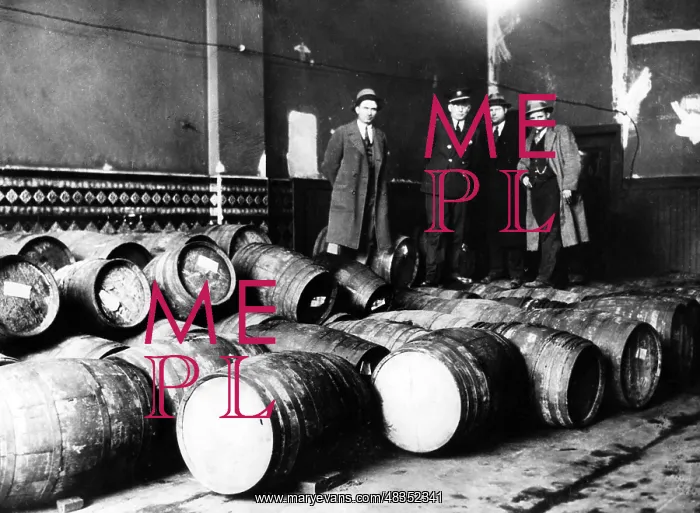 : Prohibition: Barrels with confiscated alcohol : Prohibition: Barrels with confiscated alcohol