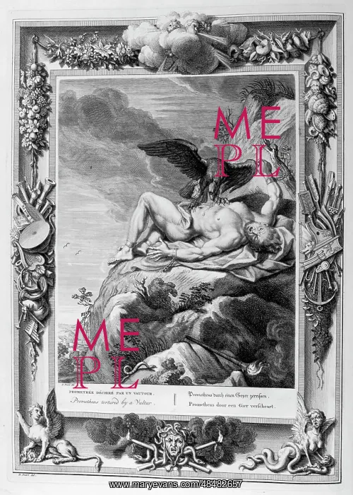 : Prometheus devoured by the eagle. Engraved illustration : Prometheus devoured by the eagle. Engraved illustration