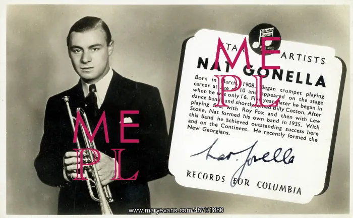 : Promo postcard - Trumpeter Nat Gonella : Promo postcard - Trumpeter Nat Gonella