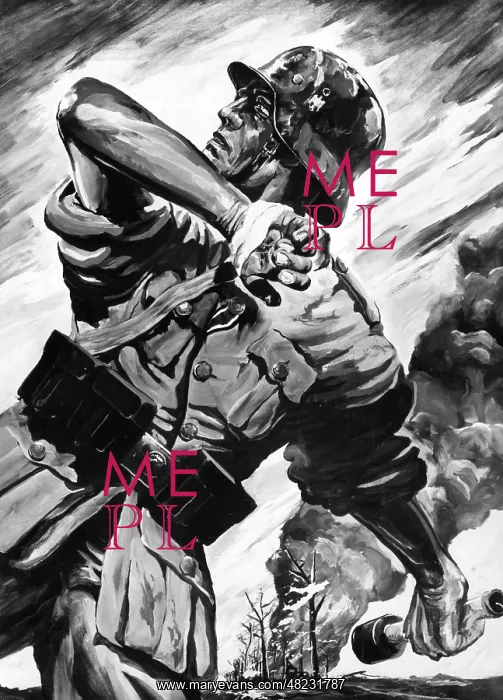 : Propaganda drawing of a fighting wounded soldier, 1941 : Propaganda drawing of a fighting wounded soldier, 1941