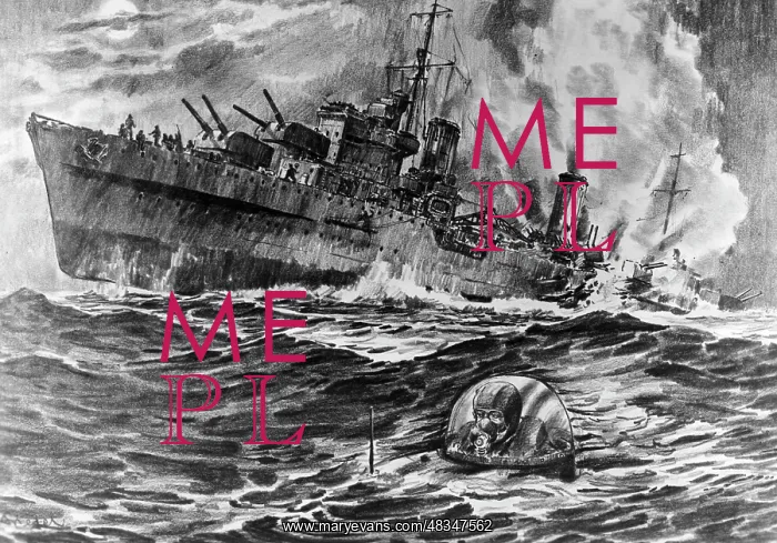 : Propaganda drawing - sinking of Polish cruiser ORP Dragon : Propaganda drawing - sinking of Polish cruiser ORP Dragon