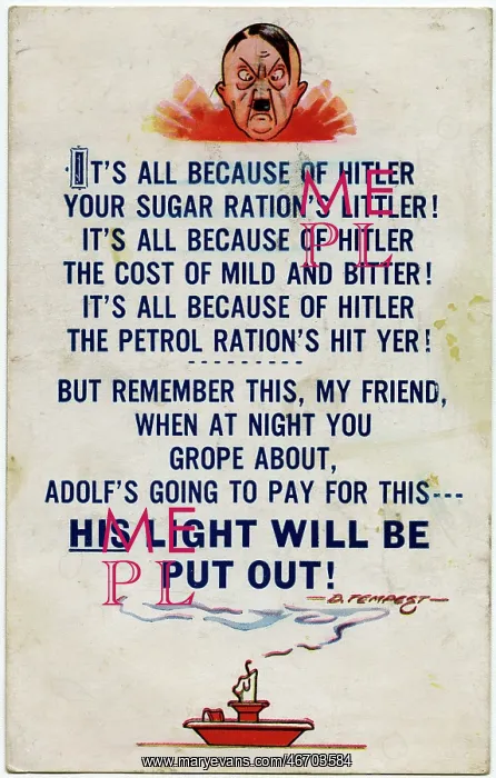: Propaganda Postcard - WW2 - Hitler causing shortages : Propaganda Postcard - WW2 - Hitler causing shortages
